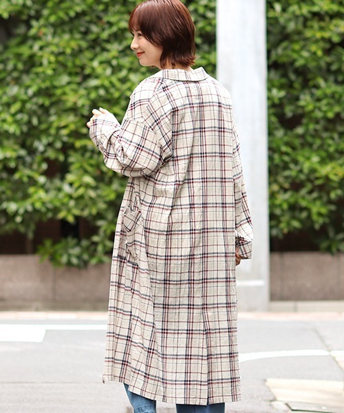 チチカカ（チチカカ）の「チェックローブガウン（ノーカラーコート・レディース・ベージュ/ブラウン・FREE）」の6枚目の写真