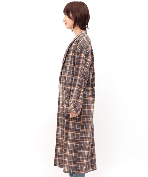 チチカカ（チチカカ）の「チェックローブガウン（ノーカラーコート・レディース・ベージュ/ブラウン・FREE）」の9枚目の写真