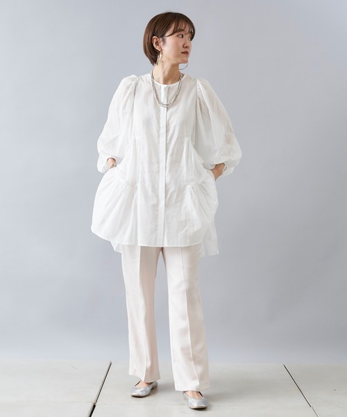 DouDou(ドゥドゥ)の「ティアードチュニック(シャツ/ブラウス・レディース・ブラック/オフホワイト/グリーン・FREE)」の10枚目の写真
