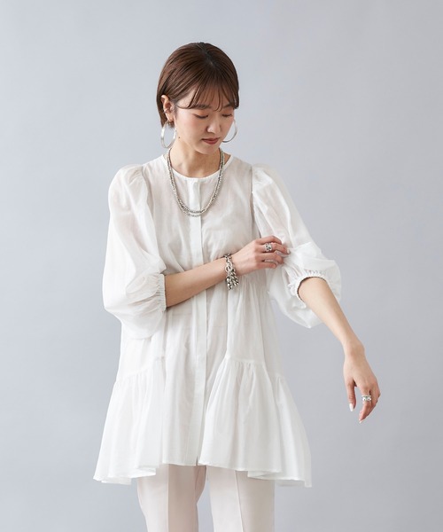 DouDou(ドゥドゥ)の「ティアードチュニック(シャツ/ブラウス・レディース・ブラック/オフホワイト/グリーン・FREE)」の22枚目の写真