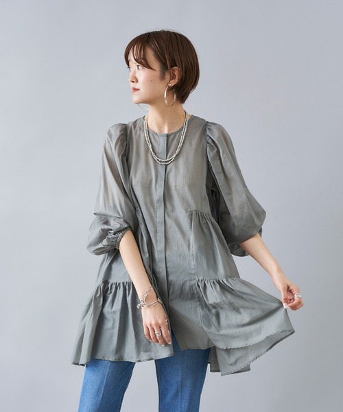 DouDou(ドゥドゥ)の「ティアードチュニック(シャツ/ブラウス・レディース・ブラック/オフホワイト/グリーン・FREE)」の14枚目の写真