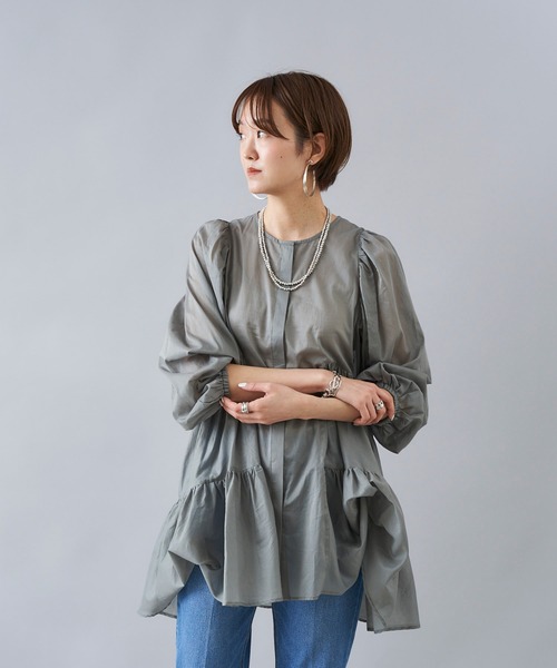 DouDou(ドゥドゥ)の「ティアードチュニック(シャツ/ブラウス・レディース・ブラック/オフホワイト/グリーン・FREE)」の20枚目の写真