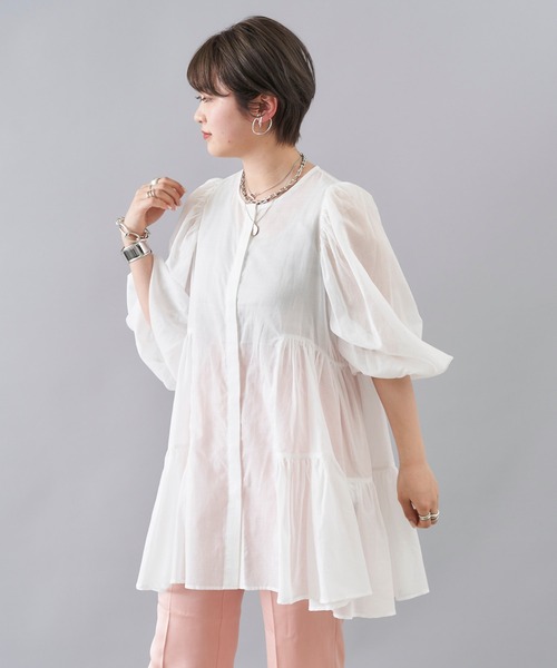 DouDou(ドゥドゥ)の「ティアードチュニック(シャツ/ブラウス・レディース・ブラック/オフホワイト/グリーン・FREE)」の17枚目の写真