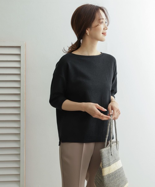 URBAN RESEARCH DOORS（アーバンリサーチドアーズ）の「コットンリネンサカリバーボートネック（Tシャツ/カットソー・レディース・ブラック/オフホワイト/グレー系その他・ONE）」の4枚目の写真