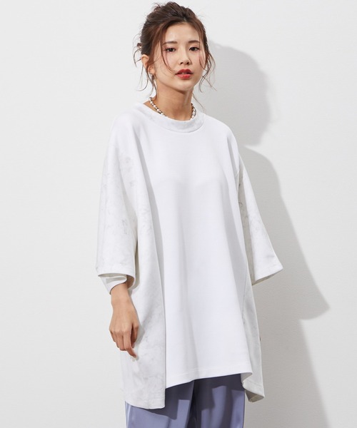 JUNRED（ジュンレッド）の「マーブル柄切替ドルマンTEE（Tシャツ/カットソー・メンズ・ホワイト/ベージュ・M/L）」の2枚目の写真