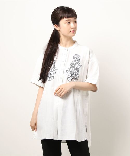 Factor=（ファクターイコール）の「バンドカラー刺繍ビッグシャツ（シャツ/ブラウス・レディース・イエロー×グリーン/ホワイト/ライトベージュ・FREE）」の13枚目の写真