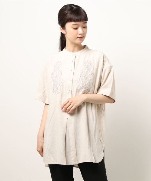 Factor=（ファクターイコール）の「バンドカラー刺繍ビッグシャツ（シャツ/ブラウス・レディース・イエロー×グリーン/ホワイト/ライトベージュ・FREE）」の14枚目の写真