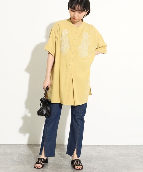 Factor=（ファクターイコール）の「バンドカラー刺繍ビッグシャツ（シャツ/ブラウス・レディース・イエロー×グリーン/ホワイト/ライトベージュ・FREE）」の22枚目の写真