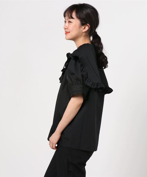 WC（ダブル シー）の「ビッグスクエアカラー半袖ブラウス（シャツ/ブラウス・レディース・ホワイト/ブラック/ブラック系その他/ホワイト系その他・FREE）」の5枚目の写真