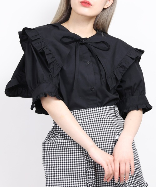 WC（ダブル シー）の「ビッグスクエアカラー半袖ブラウス（シャツ/ブラウス・レディース・ホワイト/ブラック/ブラック系その他/ホワイト系その他・FREE）」の3枚目の写真