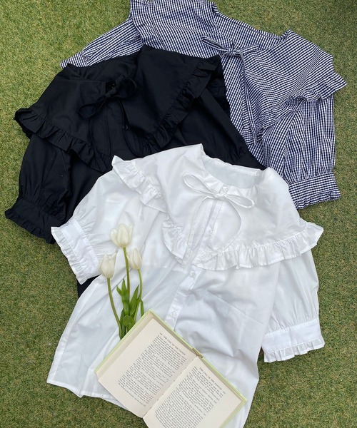 WC（ダブル シー）の「ビッグスクエアカラー半袖ブラウス（シャツ/ブラウス・レディース・ホワイト/ブラック/ブラック系その他/ホワイト系その他・FREE）」の13枚目の写真