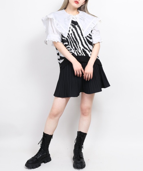 WC（ダブル シー）の「ビッグスクエアカラー半袖ブラウス（シャツ/ブラウス・レディース・ホワイト/ブラック/ブラック系その他/ホワイト系その他・FREE）」の8枚目の写真