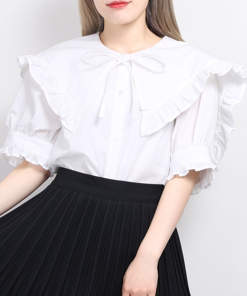 WC（ダブル シー）の「ビッグスクエアカラー半袖ブラウス（シャツ/ブラウス・レディース・ホワイト/ブラック/ブラック系その他/ホワイト系その他・FREE）」の7枚目の写真