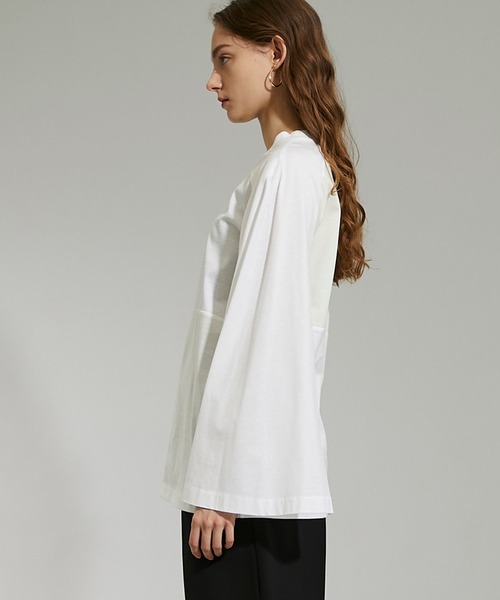 TOGA PULLA(トーガ プルラ)の「【TOGA PULLA(トーガプルラ)】シルケットジャージートップス TP12-JK234(Tシャツ/カットソー・レディース・ホワイト/ブラック・36/38)」の6枚目の写真