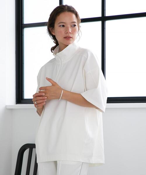 FEELING MADE(フィーリングメイド)の「FEELING MADE ストレッチポンチ ハーフジップ プルオーバー(Tシャツ/カットソー・レディース・オフホワイト/ダークグレー/オリーブ・FREE)」の4枚目の写真