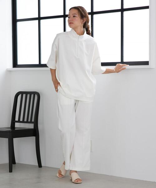 FEELING MADE(フィーリングメイド)の「FEELING MADE ストレッチポンチ ハーフジップ プルオーバー(Tシャツ/カットソー・レディース・オフホワイト/ダークグレー/オリーブ・FREE)」の5枚目の写真