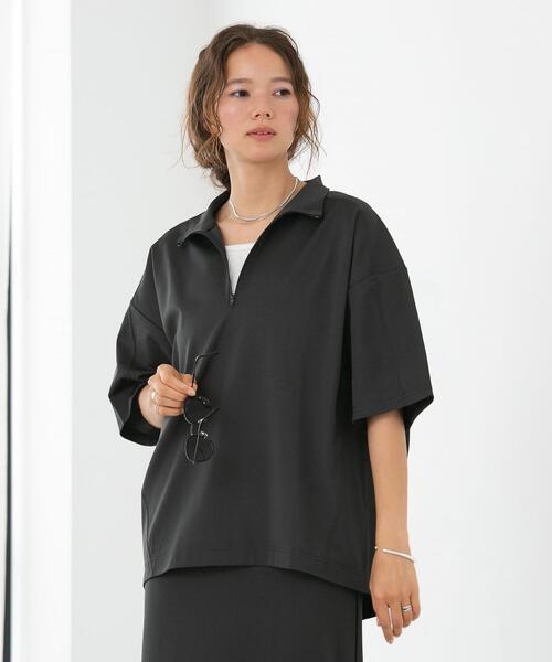 FEELING MADE(フィーリングメイド)の「FEELING MADE ストレッチポンチ ハーフジップ プルオーバー(Tシャツ/カットソー・レディース・オフホワイト/ダークグレー/オリーブ・FREE)」の8枚目の写真