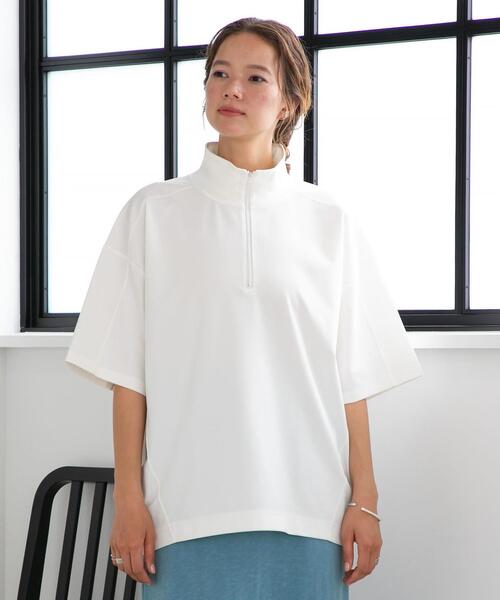 FEELING MADE(フィーリングメイド)の「FEELING MADE ストレッチポンチ ハーフジップ プルオーバー(Tシャツ/カットソー・レディース・オフホワイト/ダークグレー/オリーブ・FREE)」の16枚目の写真