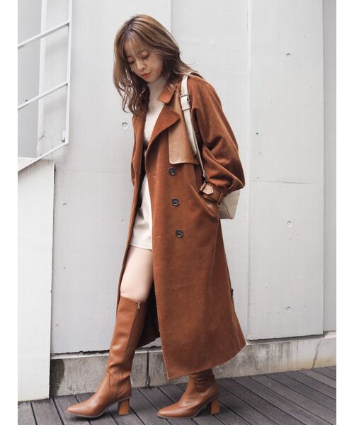 EVRIS（エヴリス）の「コーデュロイフェイクレザーコンビコート（トレンチコート・レディース・ブラック/ベージュ/ブラウン・FREE）」の9枚目の写真