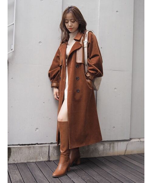 EVRIS（エヴリス）の「コーデュロイフェイクレザーコンビコート（トレンチコート・レディース・ブラック/ベージュ/ブラウン・FREE）」の10枚目の写真