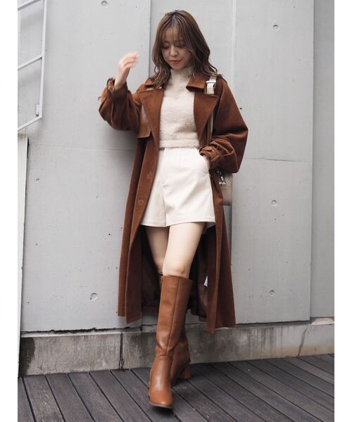 EVRIS（エヴリス）の「コーデュロイフェイクレザーコンビコート（トレンチコート・レディース・ブラック/ベージュ/ブラウン・FREE）」の11枚目の写真