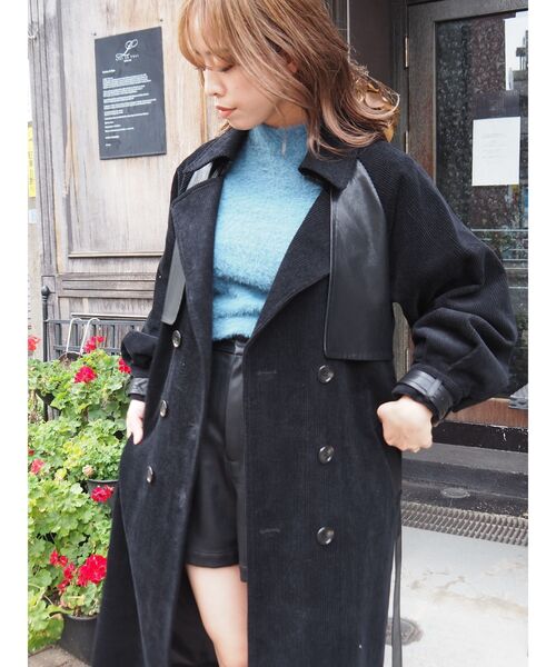 EVRIS（エヴリス）の「コーデュロイフェイクレザーコンビコート（トレンチコート・レディース・ブラック/ベージュ/ブラウン・FREE）」の13枚目の写真