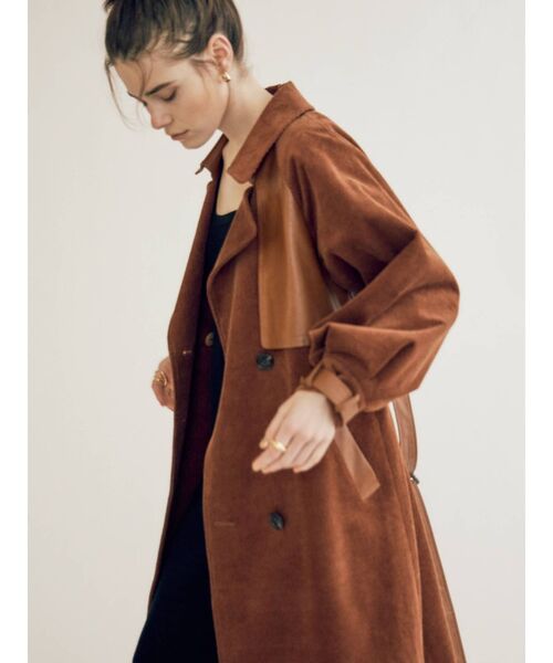 EVRIS（エヴリス）の「コーデュロイフェイクレザーコンビコート（トレンチコート・レディース・ブラック/ベージュ/ブラウン・FREE）」の15枚目の写真