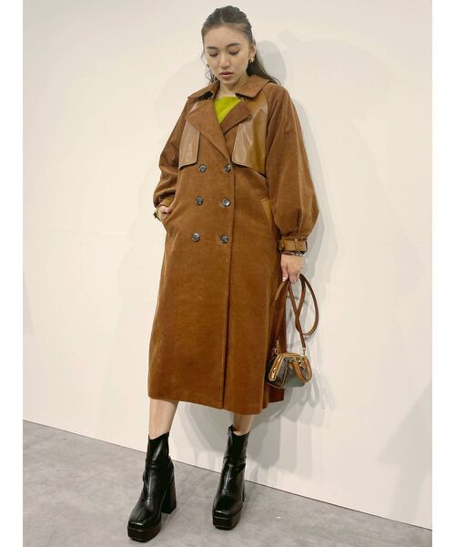 EVRIS（エヴリス）の「コーデュロイフェイクレザーコンビコート（トレンチコート・レディース・ブラック/ベージュ/ブラウン・FREE）」の20枚目の写真