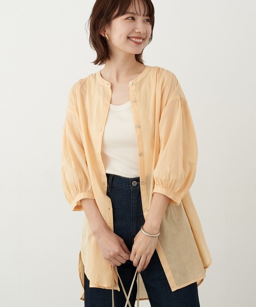 earth music&ecology（アースミュージックアンドエコロジー）の「ギャザーチュニック ＊（Tシャツ/カットソー・レディース・ホワイト系その他2/オレンジ/グレー/オフホワイト・FREE）」の4枚目の写真