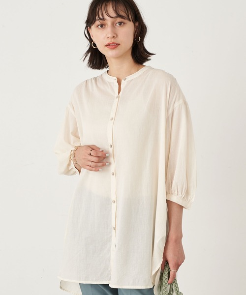 earth music&ecology（アースミュージックアンドエコロジー）の「ギャザーチュニック ＊（Tシャツ/カットソー・レディース・ホワイト系その他2/オレンジ/グレー/オフホワイト・FREE）」の2枚目の写真