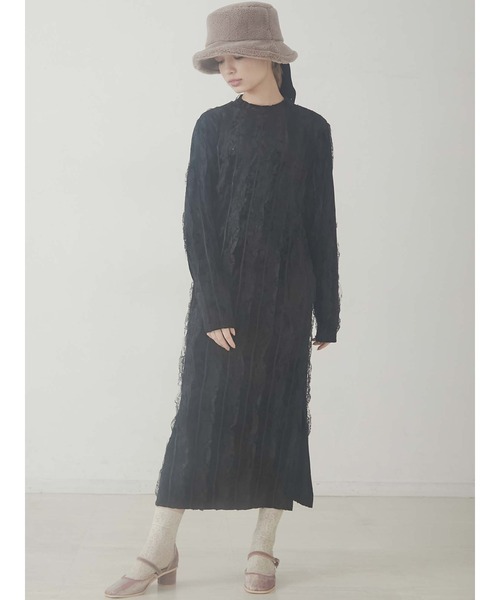 merry jenny（メリージェニー）の「【セットアップ】フリルベロアロングワンピース（ワンピース・レディース・ブラック/ミント/ライトブルー・FREE）」の7枚目の写真