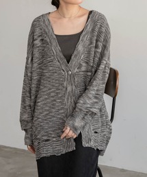 BONLECILL | メランジ Vネックダメージニットカーディガン(カーディガン/ボレロ)