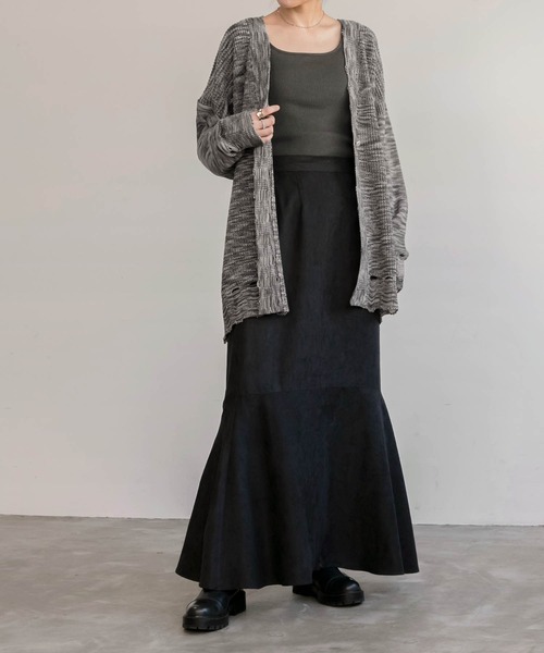 BONLECILL（ボンルシール）の「メランジ Vネックダメージニットカーディガン（カーディガン/ボレロ・レディース・チャコールグレー/レッド/カーキ・FREE）」の9枚目の写真