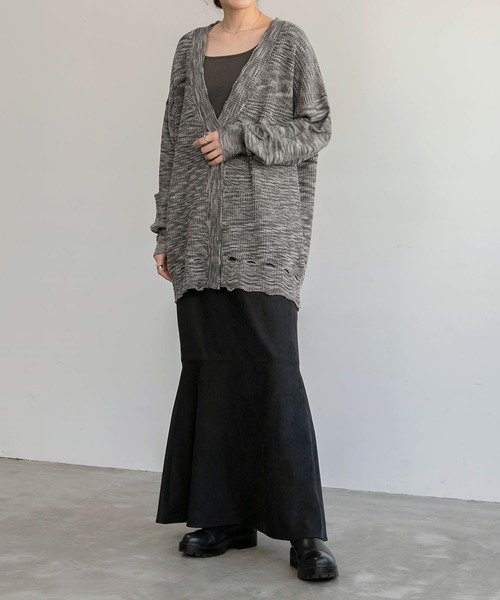 BONLECILL（ボンルシール）の「メランジ Vネックダメージニットカーディガン（カーディガン/ボレロ・レディース・チャコールグレー/レッド/カーキ・FREE）」の7枚目の写真