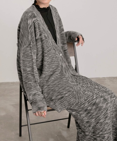 BONLECILL（ボンルシール）の「メランジ Vネックダメージニットカーディガン（カーディガン/ボレロ・レディース・チャコールグレー/レッド/カーキ・FREE）」の5枚目の写真