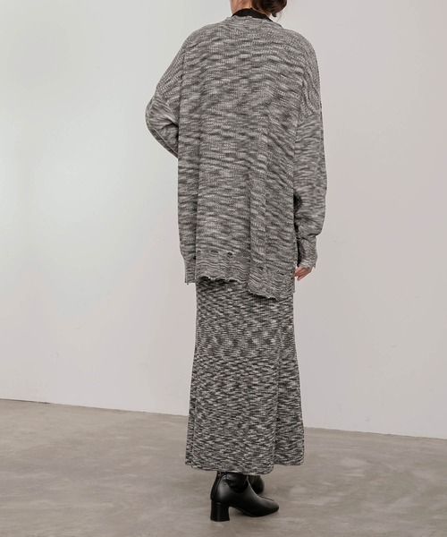 BONLECILL（ボンルシール）の「メランジ Vネックダメージニットカーディガン（カーディガン/ボレロ・レディース・チャコールグレー/レッド/カーキ・FREE）」の6枚目の写真