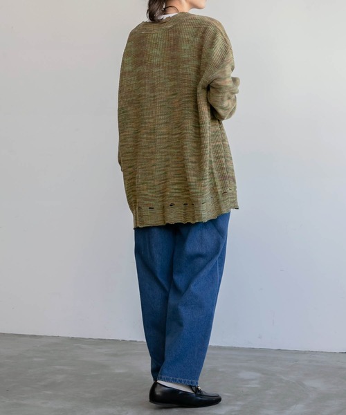 BONLECILL（ボンルシール）の「メランジ Vネックダメージニットカーディガン（カーディガン/ボレロ・レディース・チャコールグレー/レッド/カーキ・FREE）」の18枚目の写真