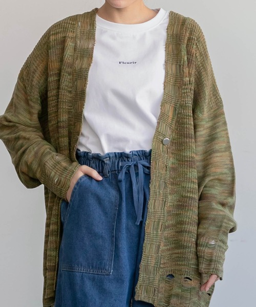 BONLECILL（ボンルシール）の「メランジ Vネックダメージニットカーディガン（カーディガン/ボレロ・レディース・チャコールグレー/レッド/カーキ・FREE）」の16枚目の写真