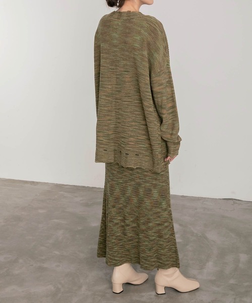 BONLECILL（ボンルシール）の「メランジ Vネックダメージニットカーディガン（カーディガン/ボレロ・レディース・チャコールグレー/レッド/カーキ・FREE）」の13枚目の写真