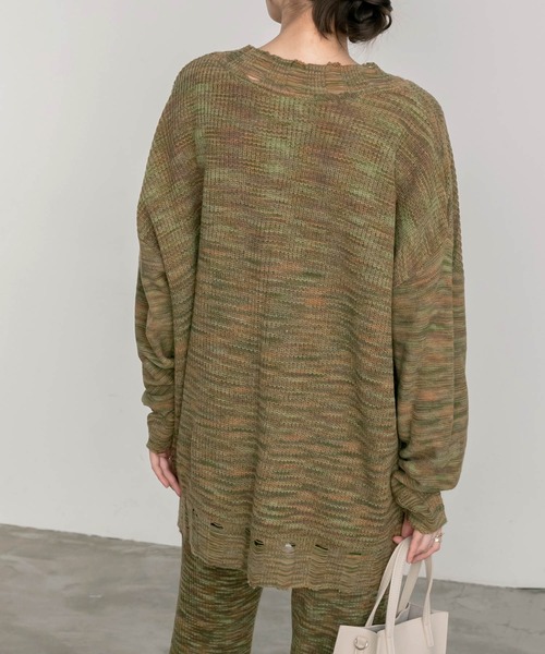 BONLECILL（ボンルシール）の「メランジ Vネックダメージニットカーディガン（カーディガン/ボレロ・レディース・チャコールグレー/レッド/カーキ・FREE）」の15枚目の写真