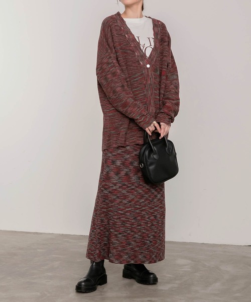 BONLECILL（ボンルシール）の「メランジ Vネックダメージニットカーディガン（カーディガン/ボレロ・レディース・チャコールグレー/レッド/カーキ・FREE）」の20枚目の写真