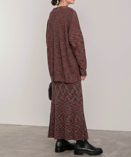 BONLECILL（ボンルシール）の「メランジ Vネックダメージニットカーディガン（カーディガン/ボレロ・レディース・チャコールグレー/レッド/カーキ・FREE）」の21枚目の写真