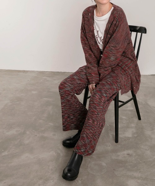 BONLECILL（ボンルシール）の「メランジ Vネックダメージニットカーディガン（カーディガン/ボレロ・レディース・チャコールグレー/レッド/カーキ・FREE）」の19枚目の写真