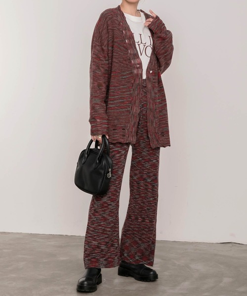 BONLECILL（ボンルシール）の「メランジ Vネックダメージニットカーディガン（カーディガン/ボレロ・レディース・チャコールグレー/レッド/カーキ・FREE）」の22枚目の写真