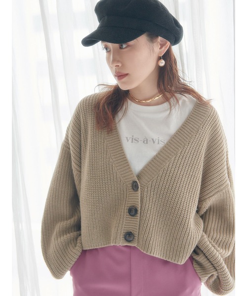 vis-`a-vis（ビサビ）の「【WEB限定】着回し力抜群ショート丈ボリュームスリーブカーディガン（カーディガン/ボレロ・レディース・ブラック/ベージュ/ピンク系その他2・FREE）」の6枚目の写真