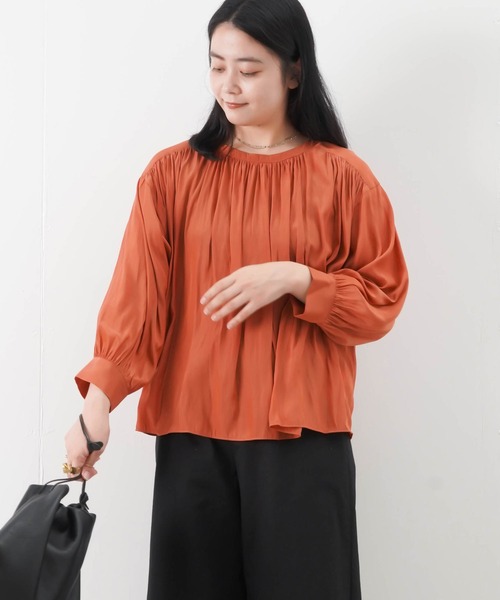 malla（マーラ）の「malla マーラ 割繊2wayギャザーブラウス（シャツ/ブラウス・レディース・アイボリー/ブラック/オレンジ・FREE）」の3枚目の写真