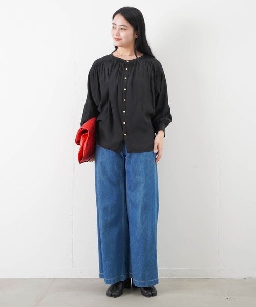 malla（マーラ）の「malla マーラ 割繊2wayギャザーブラウス（シャツ/ブラウス・レディース・アイボリー/ブラック/オレンジ・FREE）」の10枚目の写真