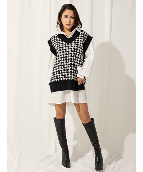 DURAS（デュラス）の「千鳥柄ニットベスト（ベスト・レディース・ホワイト/ブラック・FREE）」の10枚目の写真