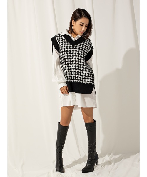 DURAS（デュラス）の「千鳥柄ニットベスト（ベスト・レディース・ホワイト/ブラック・FREE）」の9枚目の写真