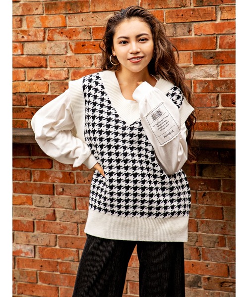 DURAS（デュラス）の「千鳥柄ニットベスト（ベスト・レディース・ホワイト/ブラック・FREE）」の18枚目の写真